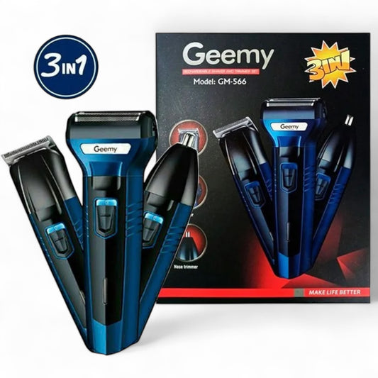 MAQUINA AFEITADORA GEEMY GM-566 3 EN 1 CORTA PELO, BARBA Y NARIZ RECARGABLE