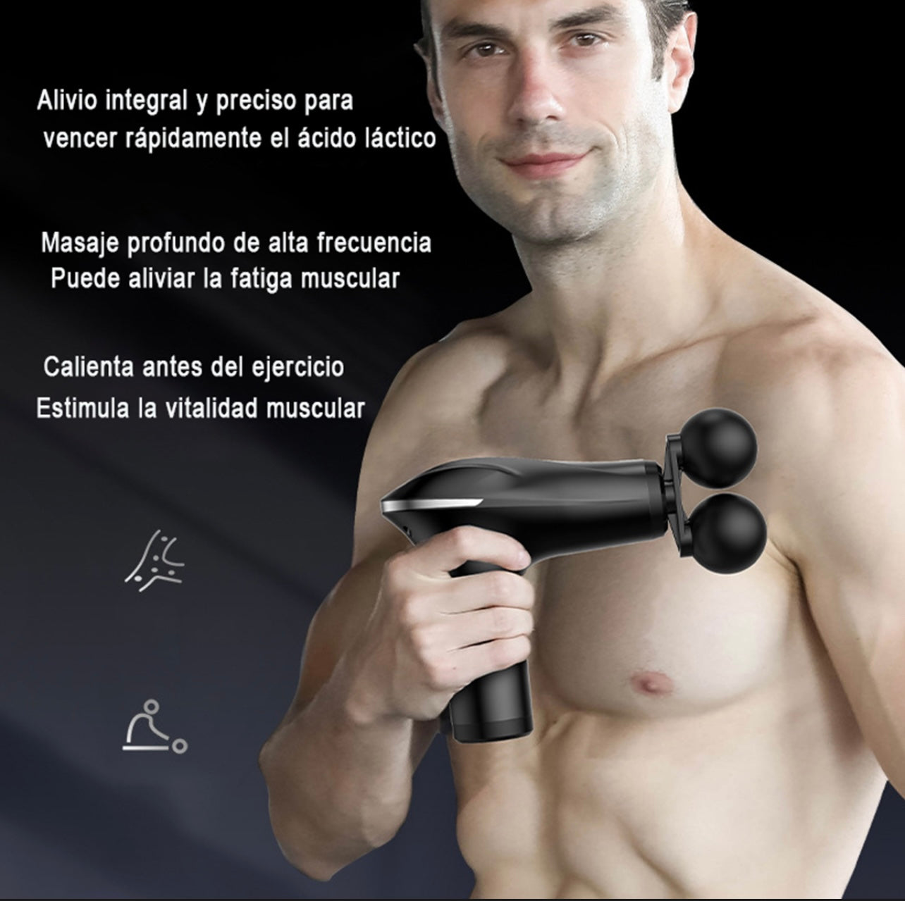 PISTOLA MASAJEADORA MUSCULAR ELÉCTRICA NT-M655 RECARGABLE CON 4 CABEZALES