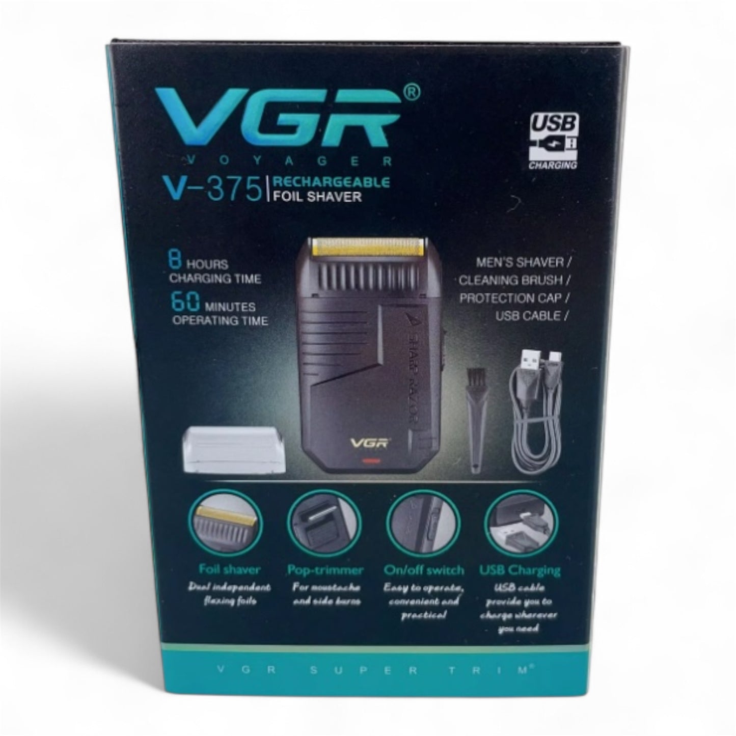 VGR V-375 AFEITADORA ELÉCTRICA 2 EN 1 SHAVER PROFESIONAL RECARGABLE USB